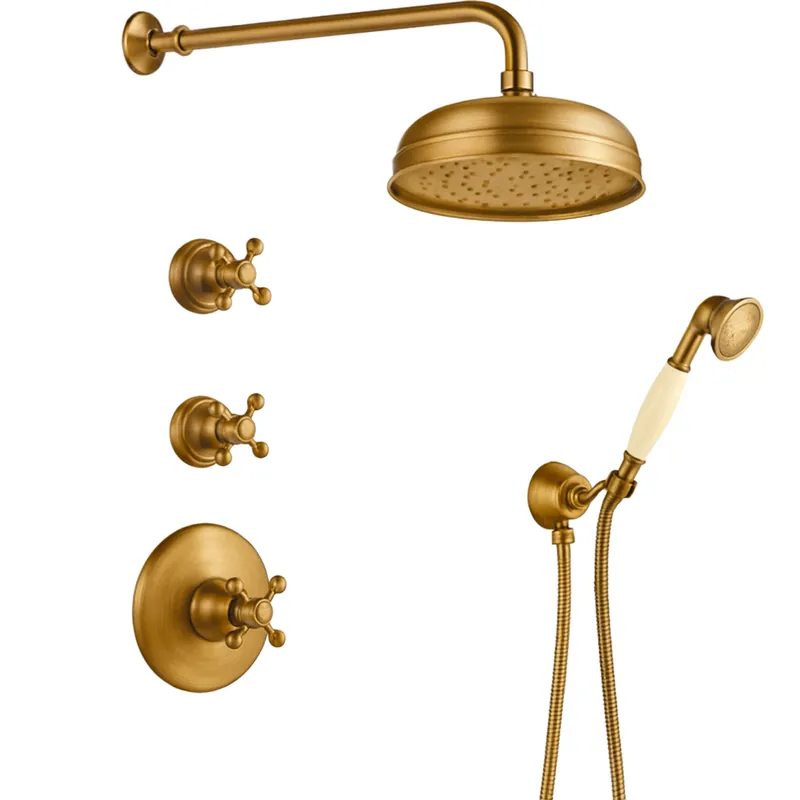 PB nostalgikus beépíthető zuhanyszett termosztátos csapteleppel és 2 elzárócsappal - kézizuhany - 200 mm-es esőzuhany - Bronz Alacsony ár