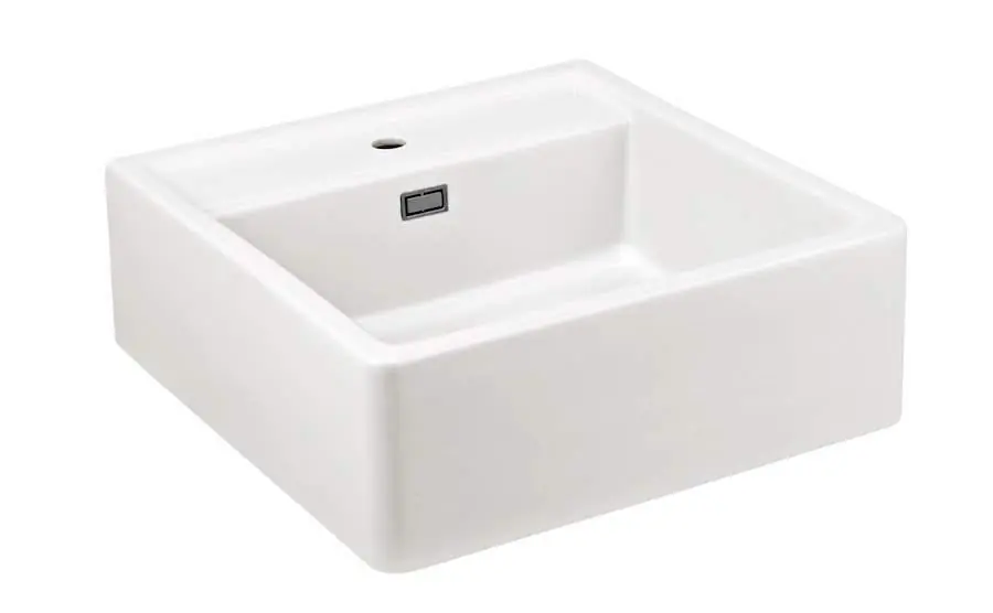 Ausmann Ceramic Panor Shade kerámia fehér Butler mosogató - alulról és középről szerelhető 630 x 597 mm, csaplyukkal és Gun metal dugóval 1208970551 Árcsökkenés