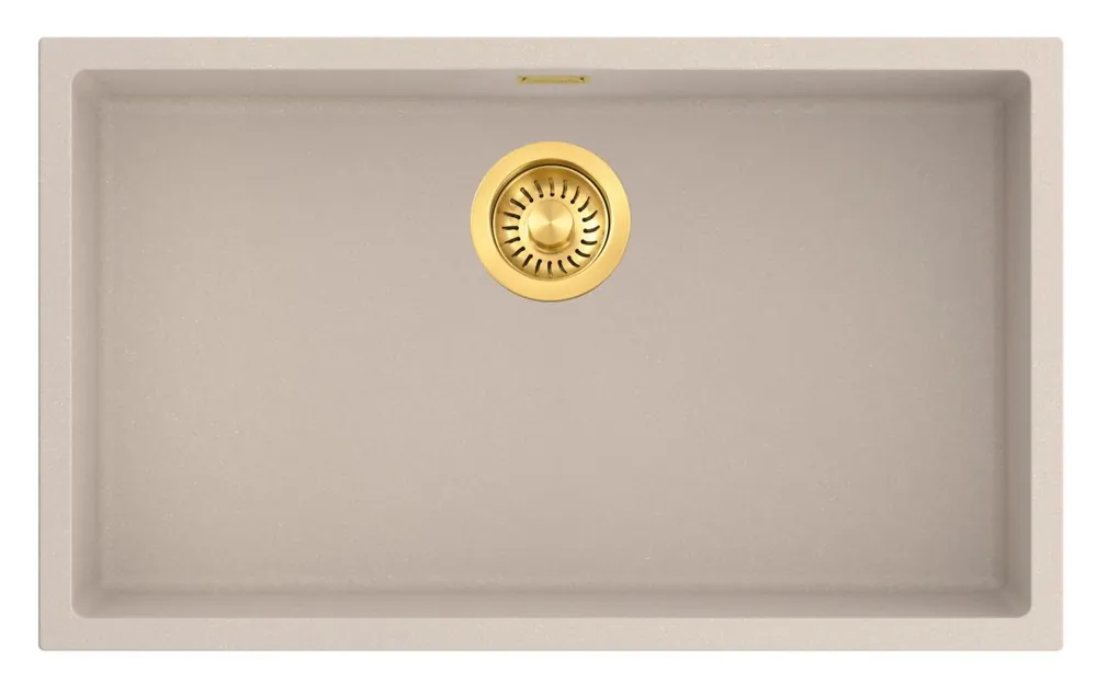 Ajánlat Pure.Sink Eternal Quartz Coffee cream mosogató 70x40 cm, síkba építhető és alulról rögzíthető, automatikus arany színű dugóval