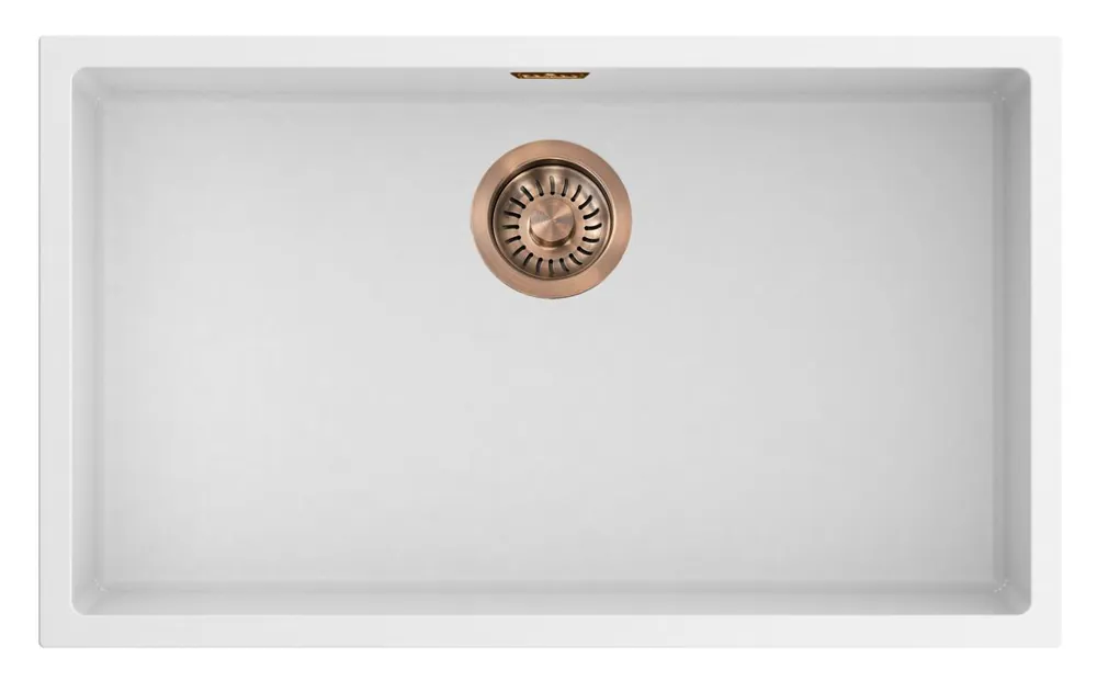 Pure.Sink Eternal Quartz fehér mosogató, 70x40 cm, síkba építhető és alulról rögzíthető, automatikus réz dugóval Alacsony ár