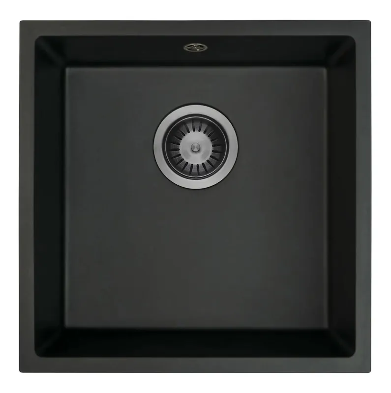 GraniteMy Universele Zwarte Granieten Spoelbak 40x40 cm zwart opbouw onderbouw en vlakbouw met Gun metal plug 1208967906 Biztonságos fizetés