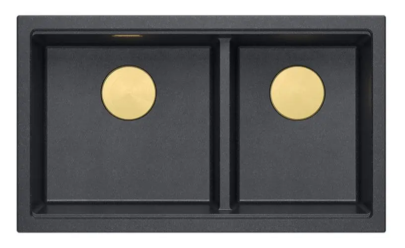 Akciós ár Quadri Newport II Dupla Antracit Gránit Aláépíthető Mosogató 702 x 390 mm Arany dugóval 1208971379