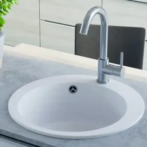 AquaGranite Lago Fehér gránit kerek mosdó 505 mm rozsdamentes acél dugóval és 1 csaplyukkal 1208970689 Alacsony ár