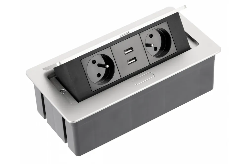 Indux Flip Medium konyhai aljzat földeléssel a munkalapon vagy felső szekrényben, alumíniummal, 2 aljzattal és 2 USB töltővel 1208957850 Alacsony ár