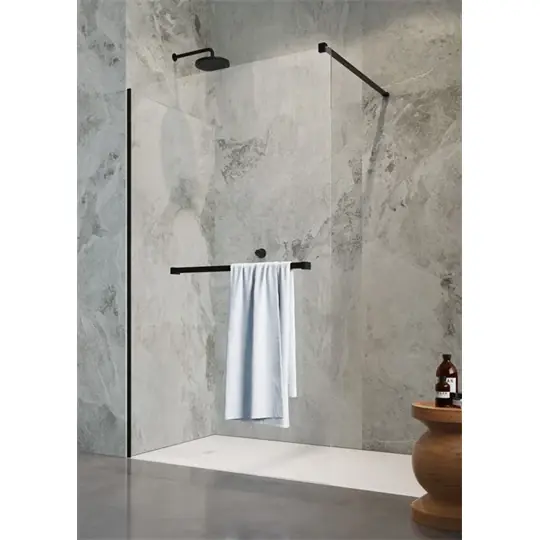 Szuper akció Radaway Modo New Black II Walk-in zuhanyfal törölközőtartóval 130, 1300x2000 mm, átlátszó