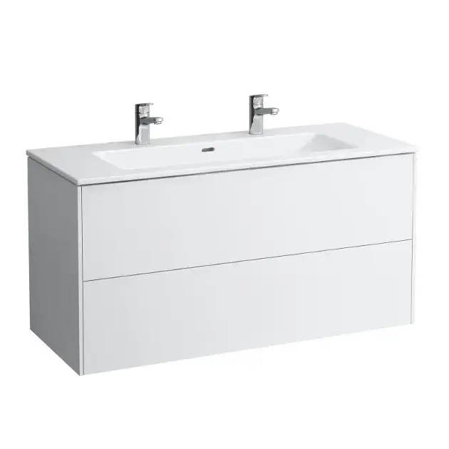 Vásárlói kedvenc Laufen Pro S - Szekrény dupla mosogatóval, 1200x610x500 mm, 2 fiókkal, fényes fehér színű H8649632611071