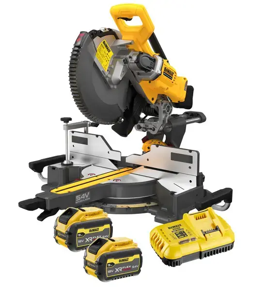 DeWALT - 54V akkumulátoros gérvágó fűrész 305 mm, 2x akkumulátor 9.0 Ah FLEXVOLT, töltő DCS781X2 Ne maradj le