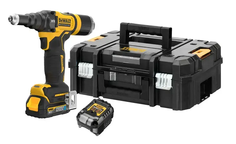 Vedd meg online DeWALT - 18V AKU popszegecselő, 2x 1,7 Ah POWERSTACK, töltő DCF403E1GT