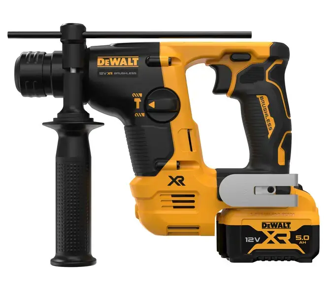 Újdonság DeWALT - 12V AKU kombinált kalapács SDS Plus, 2x akkumulátor 5,0 Ah XR, töltő DCH072P2