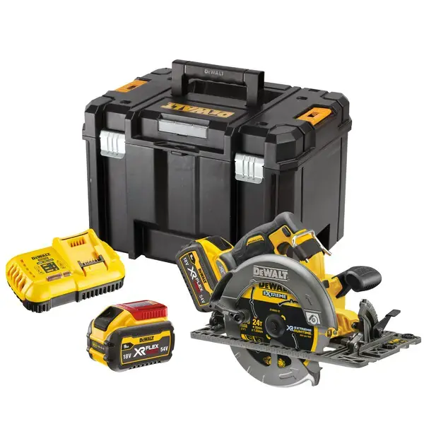 Árcsökkenés DeWALT - 54V AKU körfűrész 190 mm, 2x akkumulátor 9,0 Ah FLEXVOLT, töltő DCS579X2