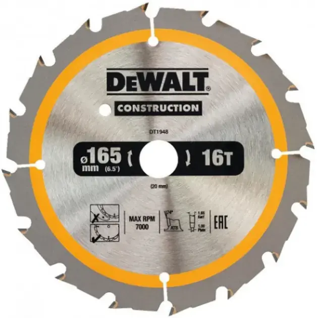 DeWALT - Fűrészlap 165x20 mm, 16 fogú DT1948 Biztonságos vásárlás